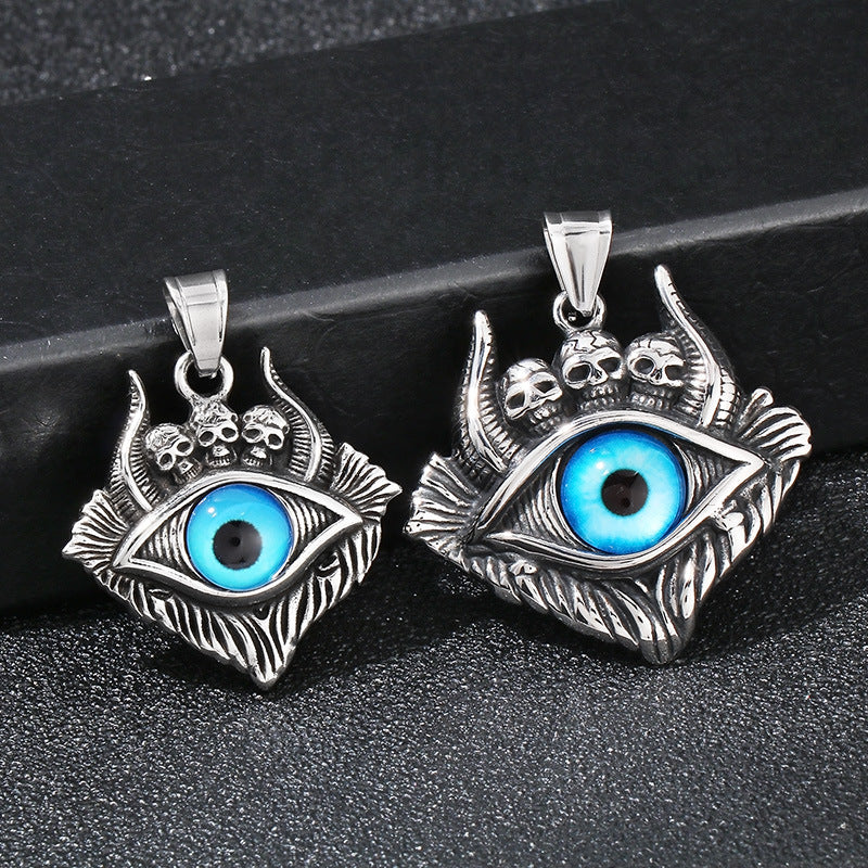 Punk Skull Pendant, Dark Satan Ground Crack Ghost Demon Eye Titanium Steel Necklace