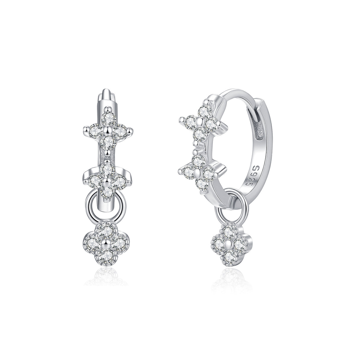925 Sterling Silver Clover Heart Moissanite Earrings