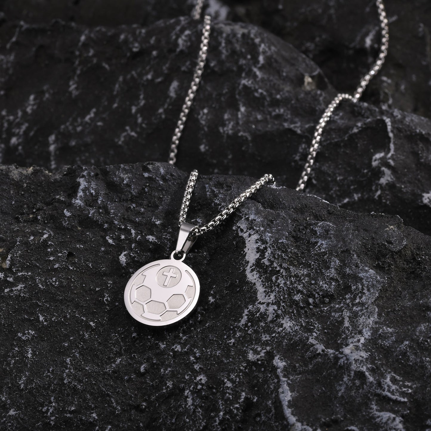 Stainless Steel Football Round Brand Pendant Necklace for Men