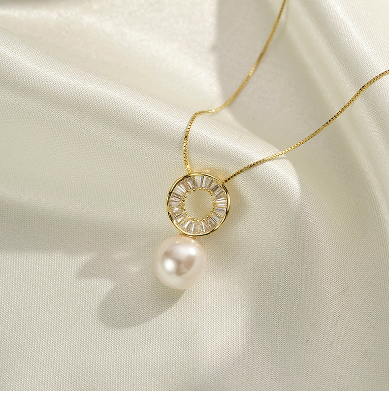Concentric Circle with Pearl Silver Necklace