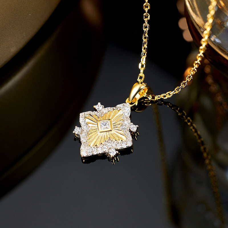 Planderful Luxurious S925 Sterling Silver Antique Necklace For Women With Zircon Accent Sweater Chain