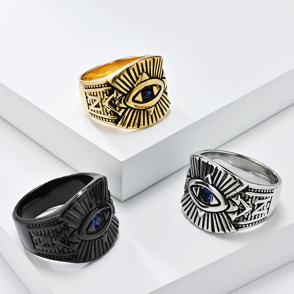 European And American New Retro God's Eye Titanium Steel Ring For Men