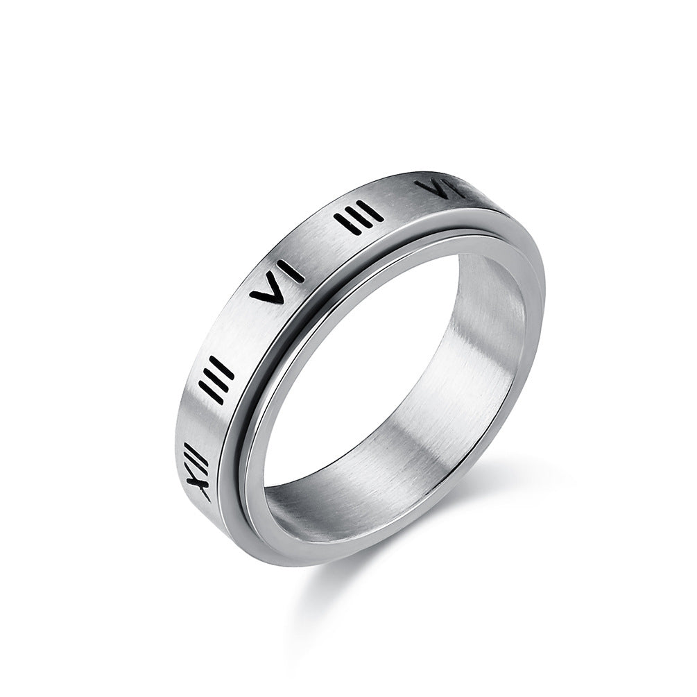 Cross-Border Roman Numerals Titanium Steel Ring for Women and Men