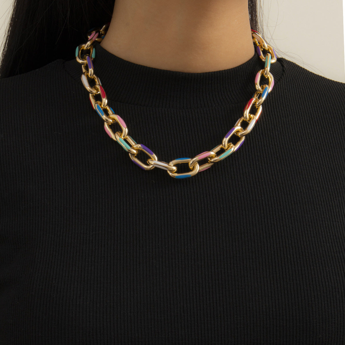 Planderful Vienna Verve Color Cross Chain Necklace For Women Creative Geometric Statement Jewelry