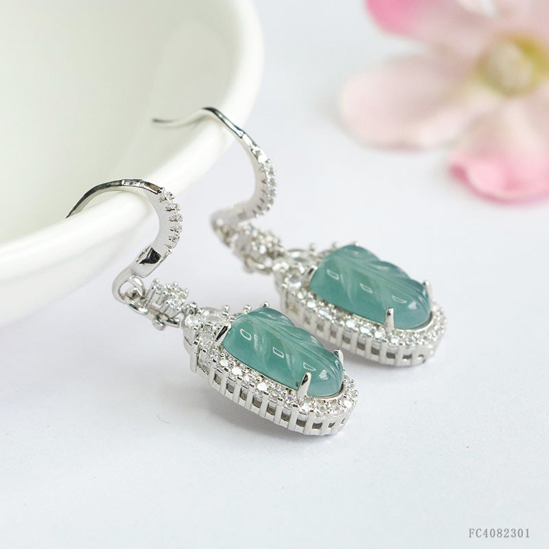 Icy Blue Jadeite Leaf Drop Earrings
