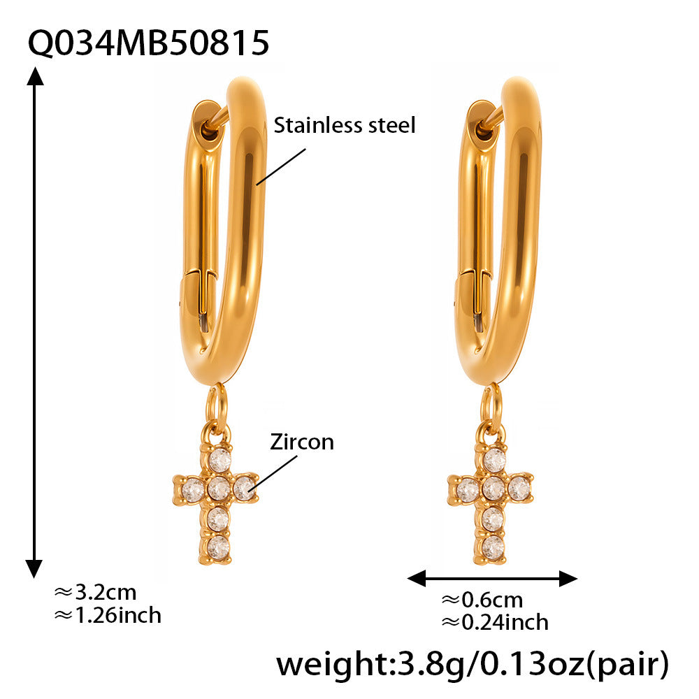 Planderful Zircon Cross Earrings Gold Plated Everyday Genie