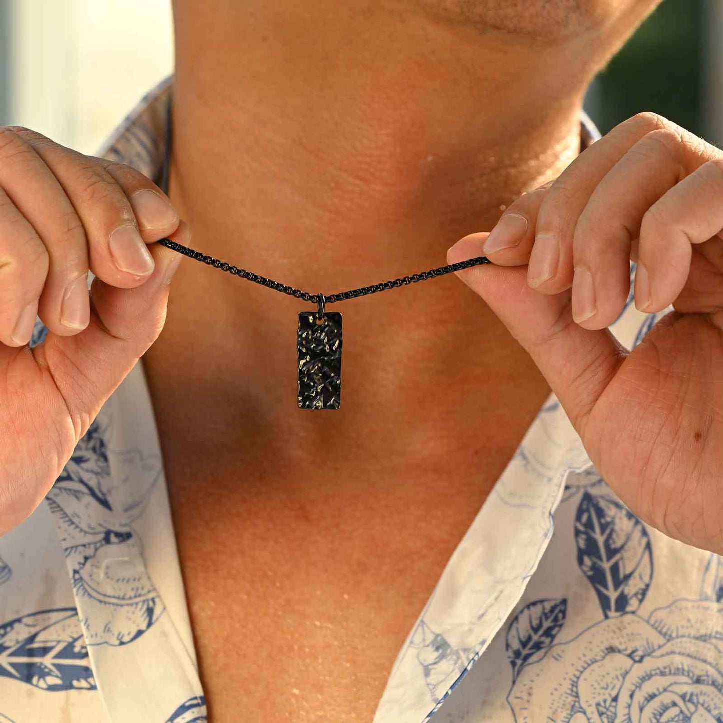 Planderful Black Stainless Steel Geometric Pendant For Men