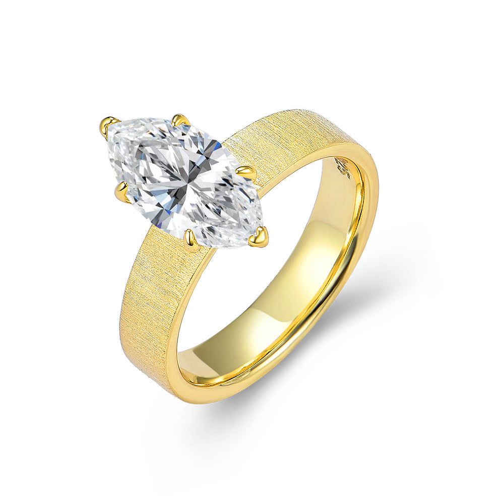 S925 Sterling Silver 2 Carat Horse Eye D Color Moissanite Ring Gold Plated