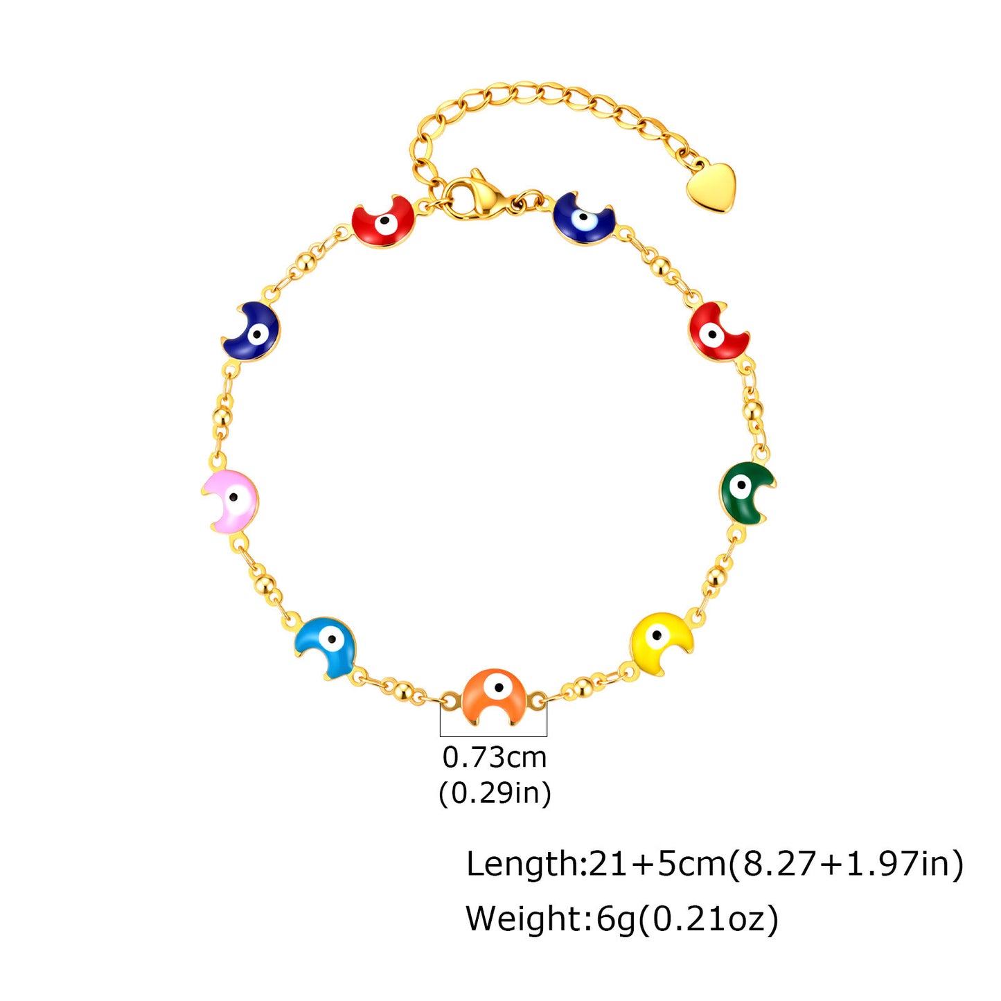 Stainless Steel Bead Chain Copper Epoxy Colored Moon Necklace