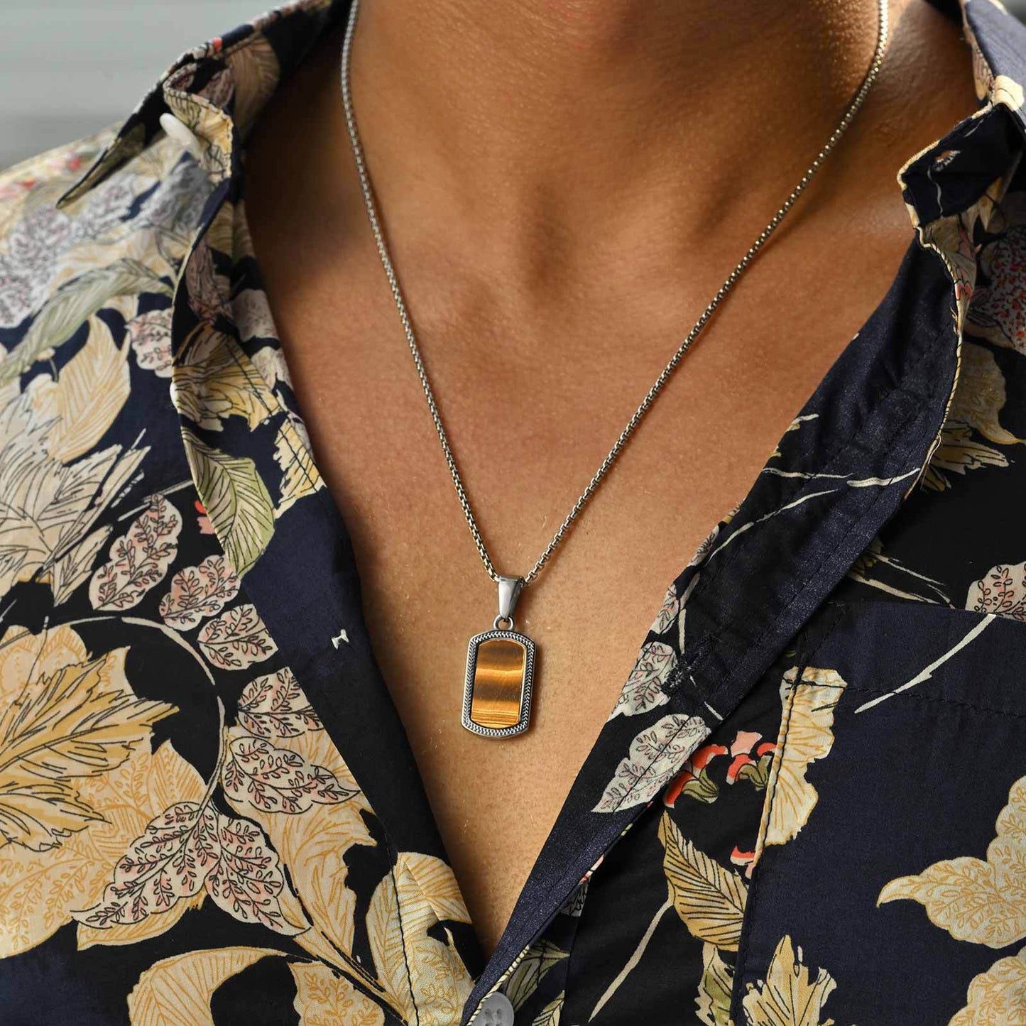 Planderful Stainless Steel Hip Hop Tiger Eye Pendant Men