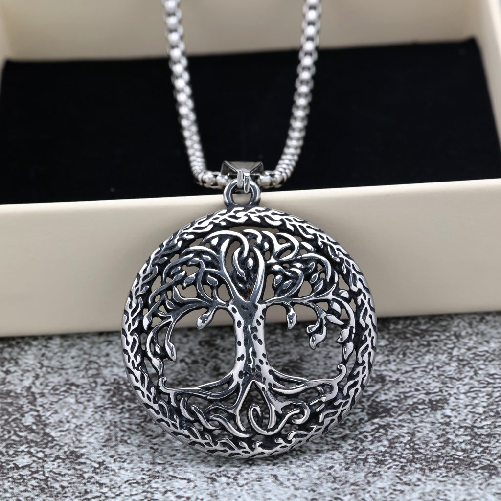 Vintage Tree of Life Stainless Steel Pendant Necklace
