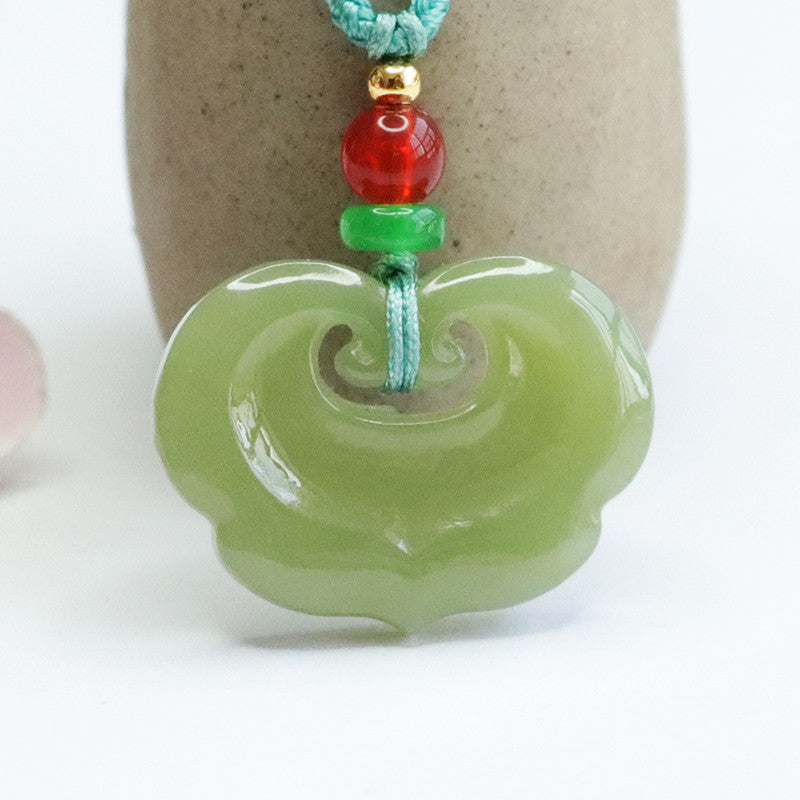 Jade Lake Green Ruyi Pendant Necklace with Sterling Silver Needle