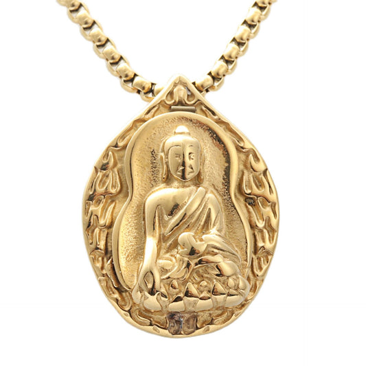 Trendy Titanium Steel Guanyin Bodhisattva Pendant - Retro Punk Style for Men and Women
