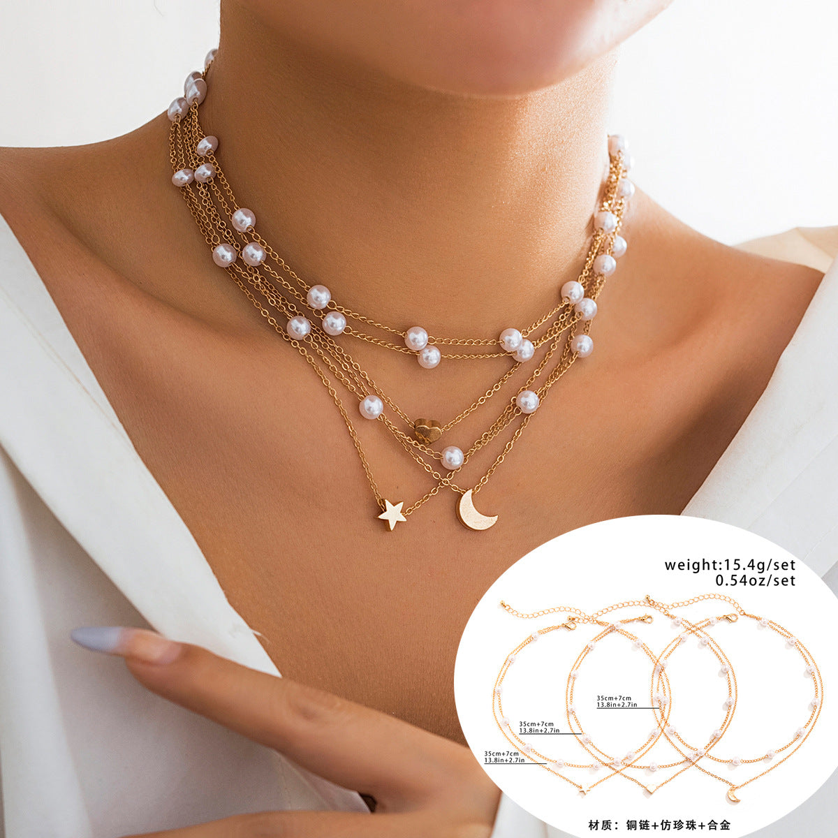 European and American Cross-border Classic Rhinestone Pendant Necklace with Imitation Pearls and Tassels