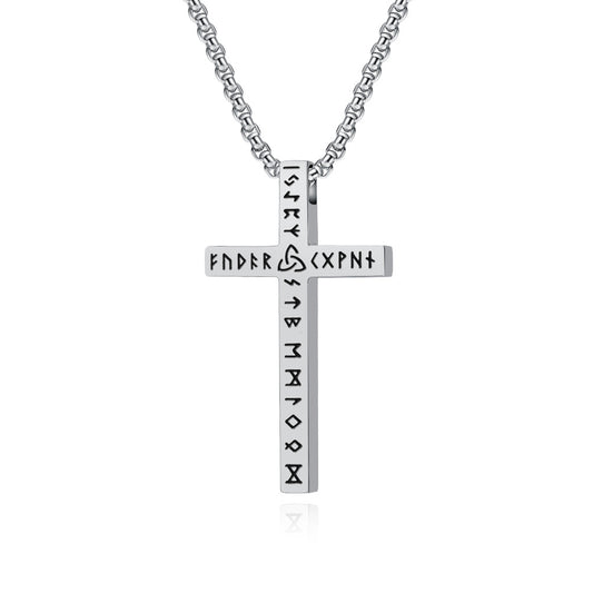 Planderful Luhn Rune Smooth Cross Pendant Necklace Titanium Steel For Men Nordic Viking Jewelry