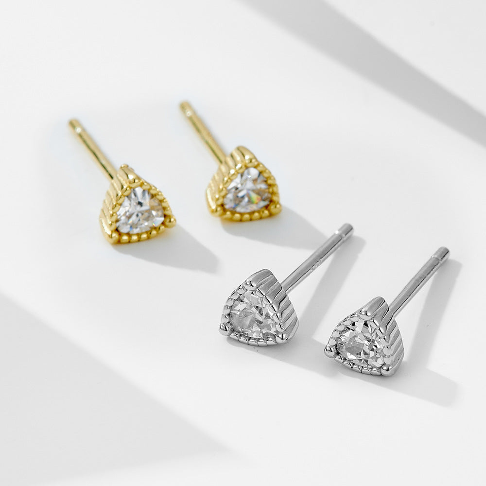 S925 Sterling Silver Earrings Korean Version Small Fresh Zircon Triangle Stud Earrings Cute