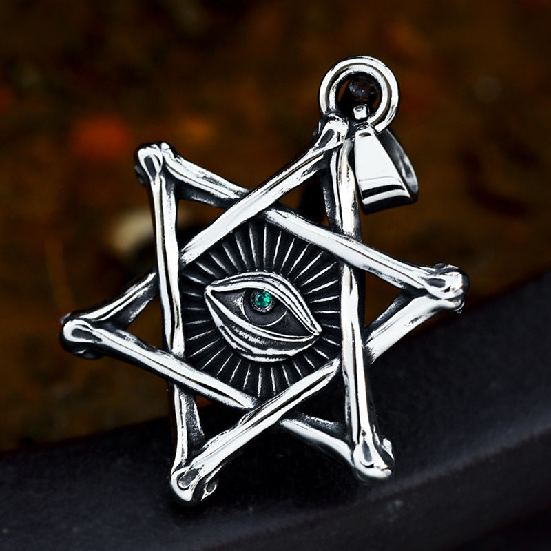 Trendy Hexagram Stainless Steel Pendant with Devil's Eye Design - Men's Retro Titanium Steel Jewelry