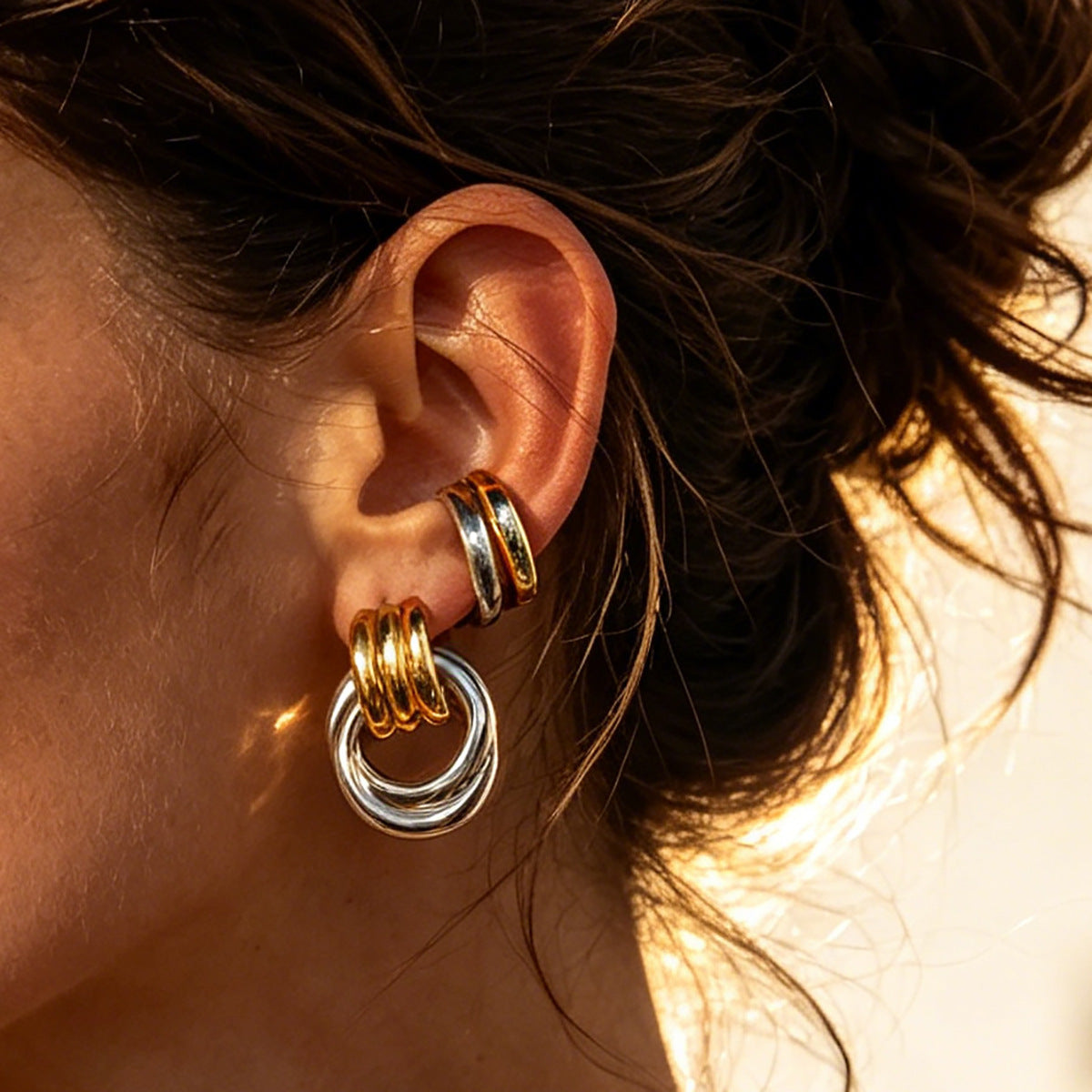 Planderful C Shaped Stainless Steel Ear Clip Earrings with Contrasting Knot Detail For Women Statement Jewelry