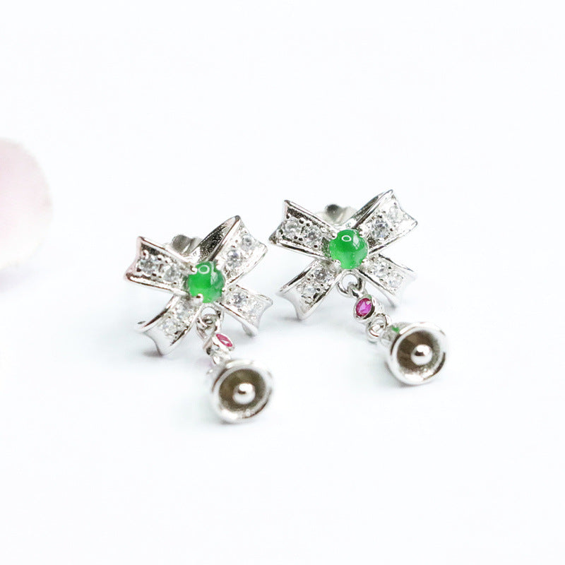 Icy Green Jadeite Bell Tassel Stud Earrings