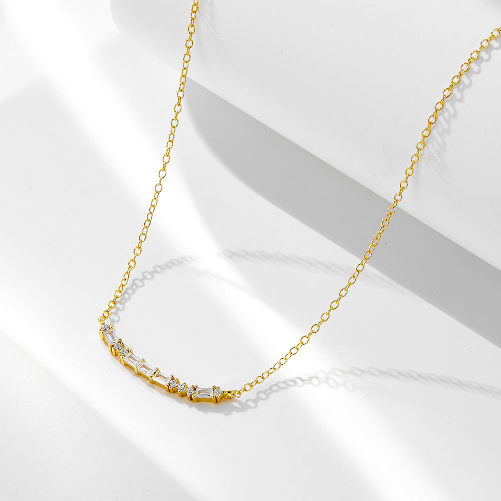 S925 Sterling Silver Rectangular Zircon Smile Pendant Necklace Geometric