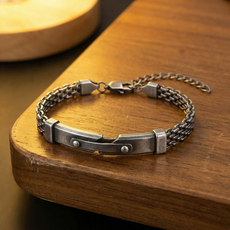 Strap Chain Bracelet – Nail Curved Bar Mesh With Extension Chain Stainless Steel