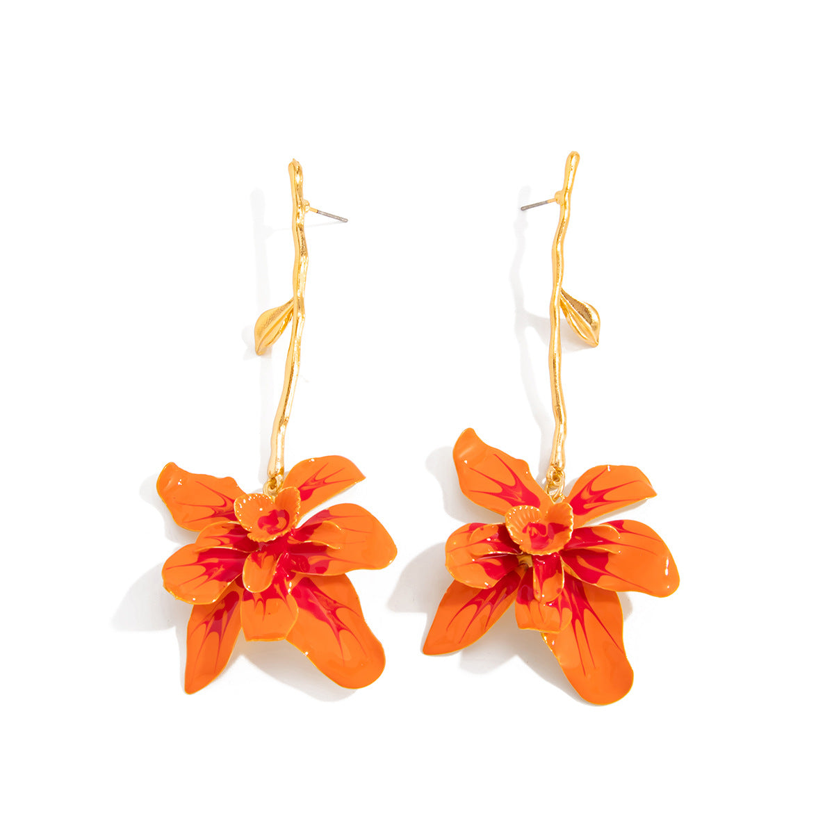 Planderful Vienna Verve Statement Flower Earrings Long Metal Stud Earrings For Fashion Forward Women