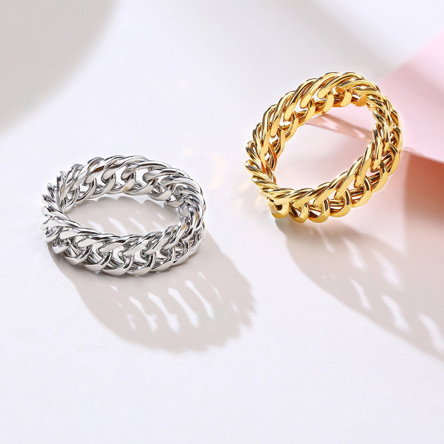 Stainless Steel Chain Ring Steel Color Gold Lady Jewelry
