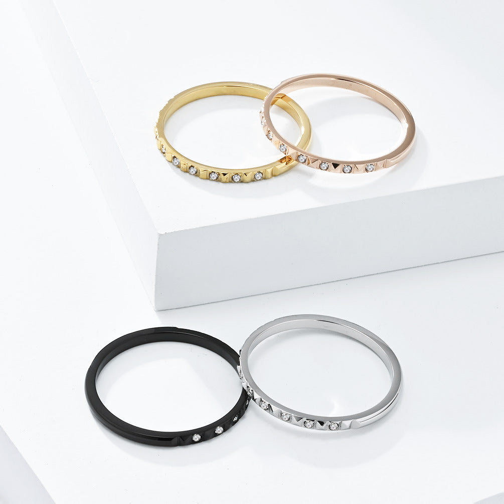 Planderful Zircon Tail Ring Titanium Steel Stacked Ring For Everyday Elegant Women