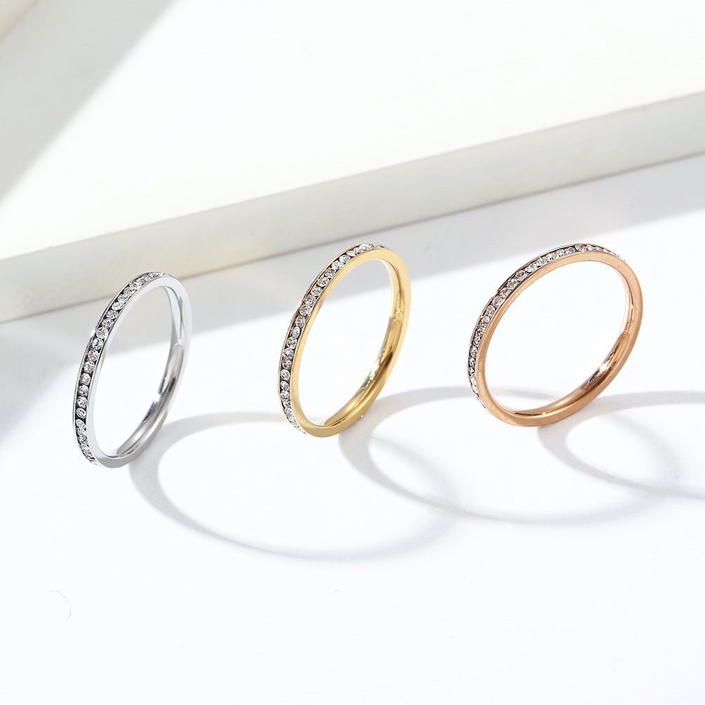 Planderful Zircon Ring 2mm For Women Titanium Steel Gold Plated Light Luxury Stacked Tail Ring