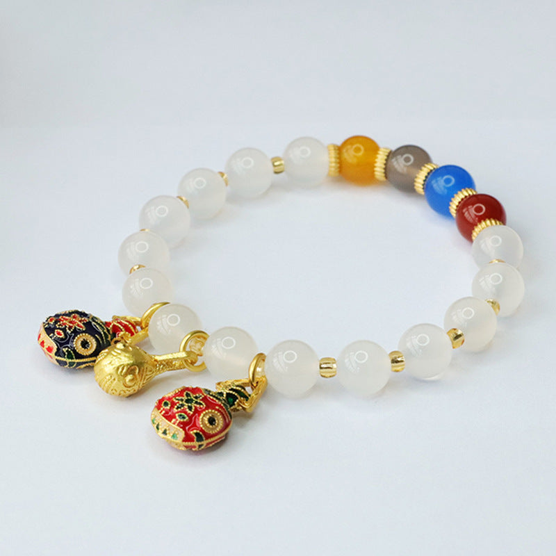 Chalcedony and Swallow Enamel Bracelet