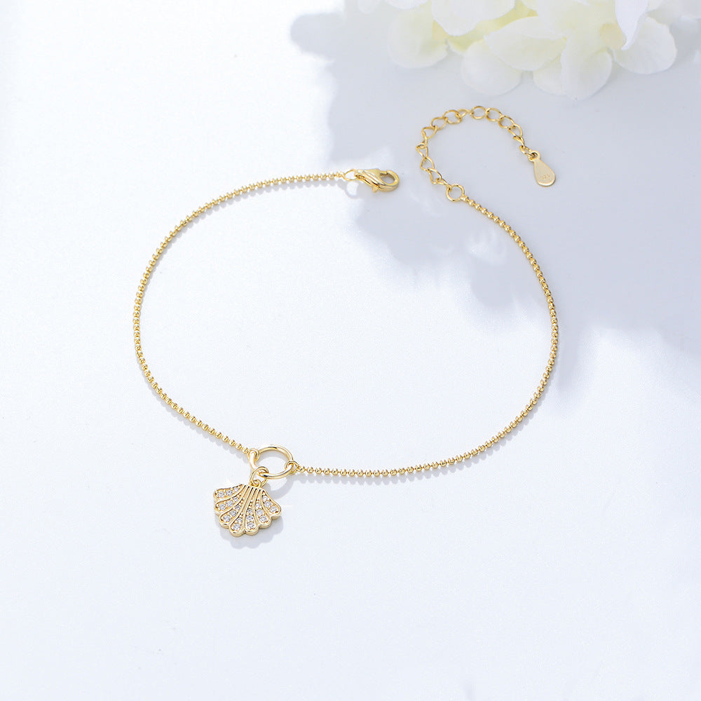 Summer Beach Zircon Shell Pendant Anklet Sterling Silver Bohemian Foot Decoration Bracelet