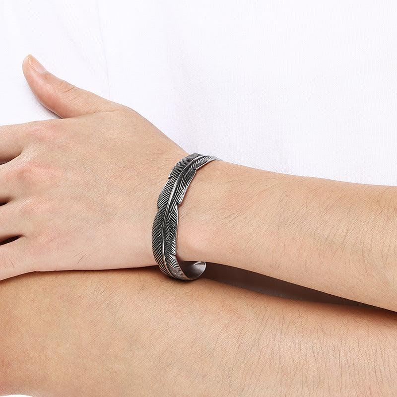 Nordic Viking Celtic Knot Crow – Punk Style Bamboo Feathers Stainless Steel Man Bracelet