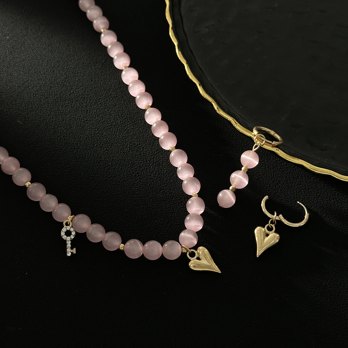 Planderful Vienna Verve Cat Eye Beaded Jewelry Set For Women Fringed Ear Buckle Earrings And Swallow Pendant Necklace