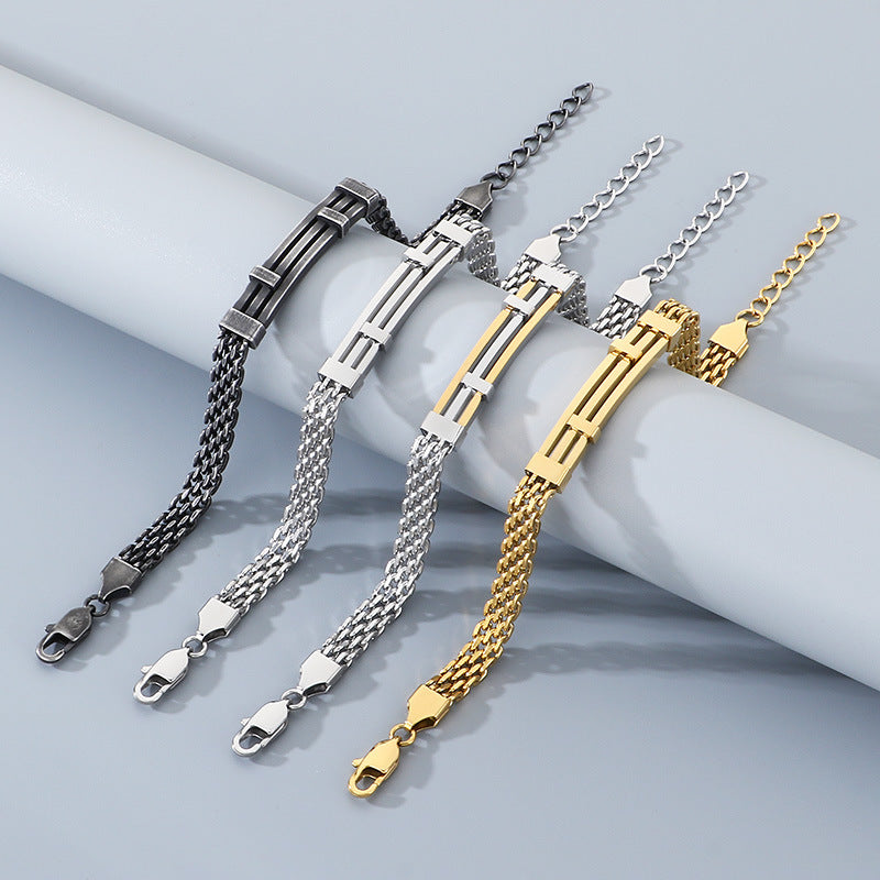 Design Mesh Chain Men's Geometric Lines Stainless Steel Adjustable Bracelet