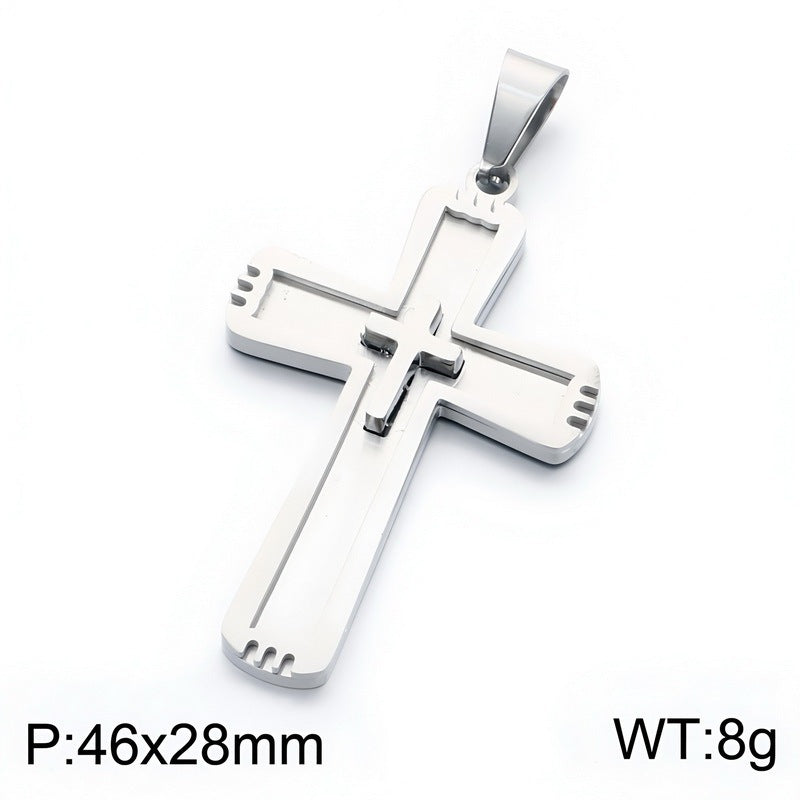 Functional Vacuum Electroplating Mixed Color Double Layer Embedded Small Cross Toothed Stainless Necklace
