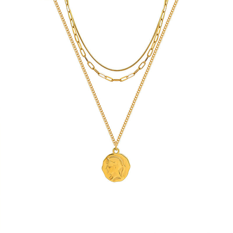 Exaggerated Hip-Hop Portrait Pendant Gold Necklace - Female Ins Wind Clavicle Chain