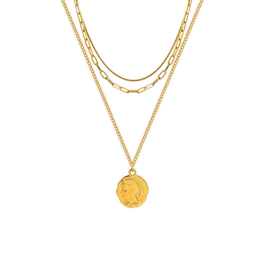 Exaggerated Hip-Hop Portrait Pendant Gold Necklace - Female Ins Wind Clavicle Chain