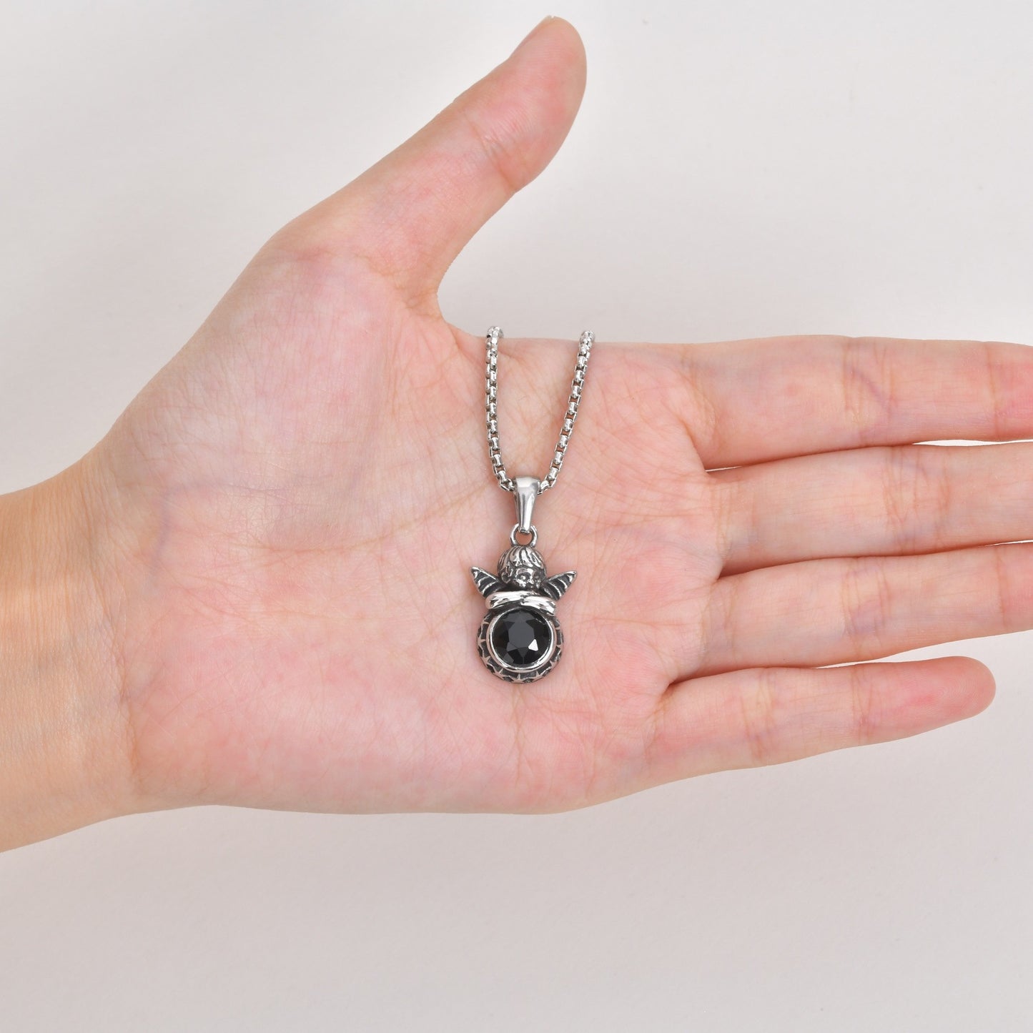 Europe & The United States Stainless Steel Angel Tiger's Eye Stone Women's Hip-Hop Necklace