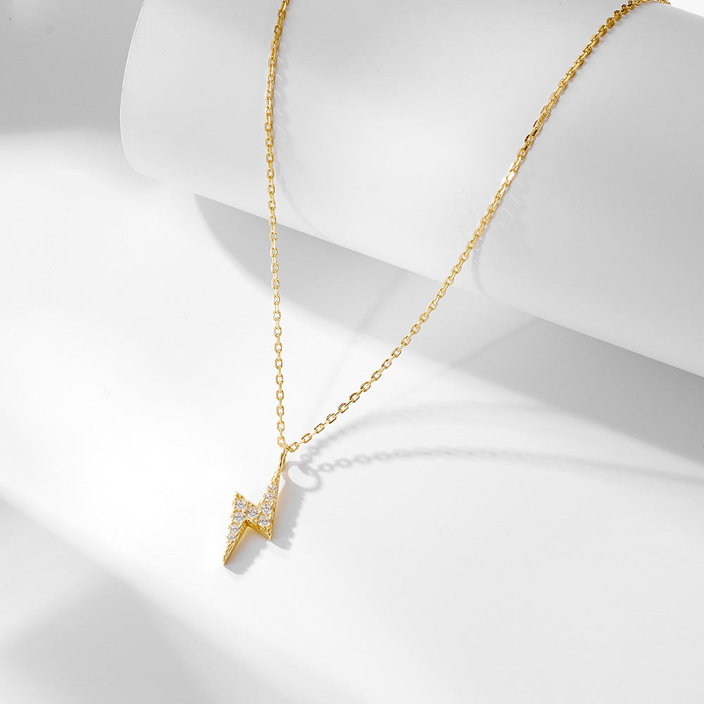S925 Sterling Silver Inlaid With Zircon Lightning Necklace Minimalist Design Chain