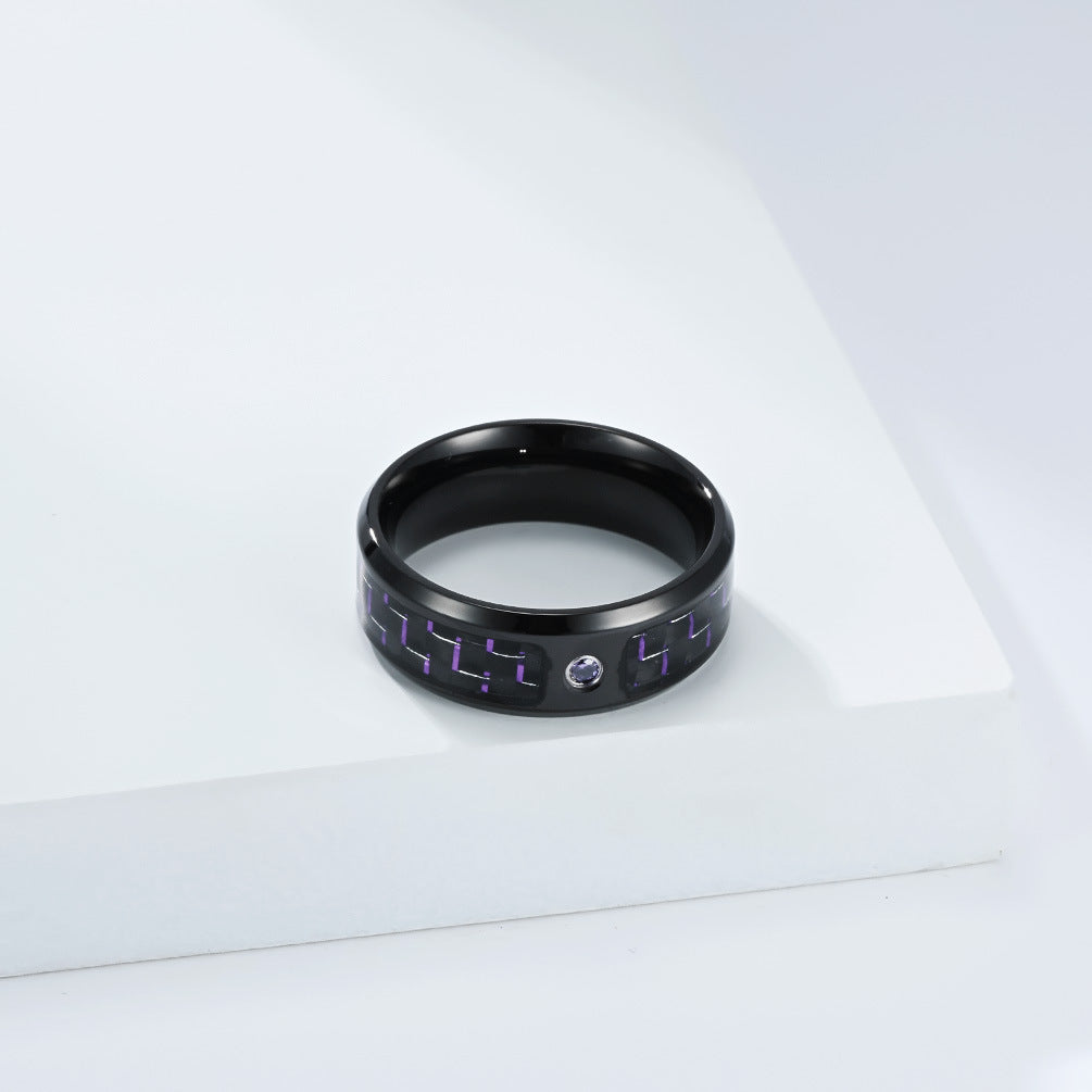 Planderful Multicolor Titanium Steel Carbon Fiber Inlaid Zircon Ring For Men Jewelry
