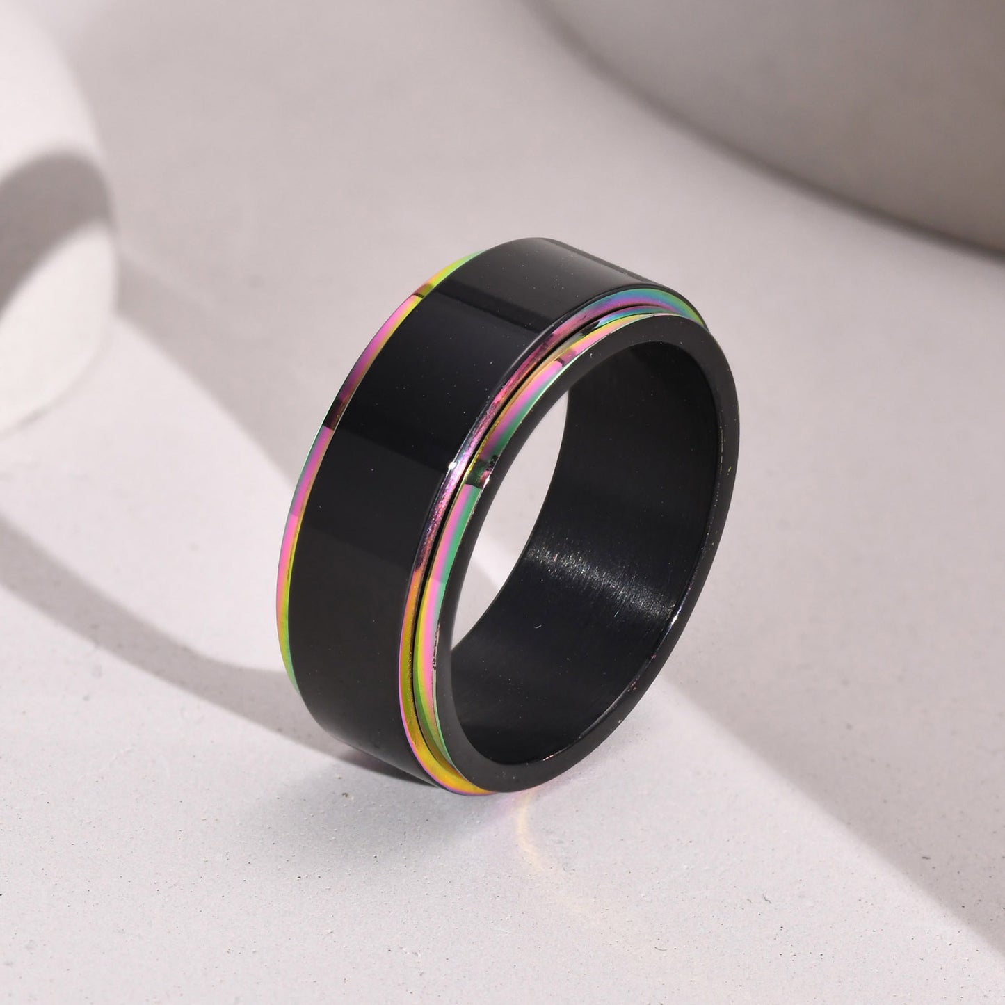 Foreign Trade Jewelry Stainless Steel Black Rotatable Ring