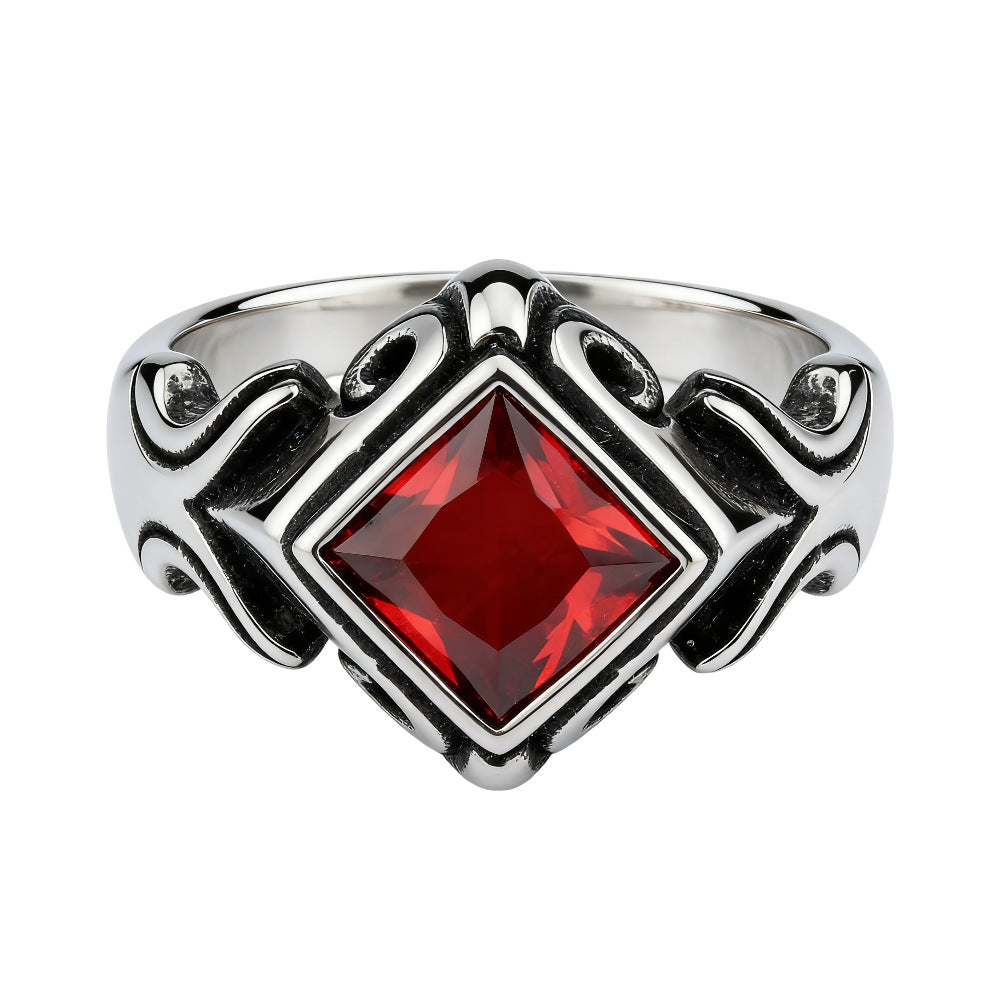 Planderful Zircon Ring For Men Unisex Titanium Steel Retro European American Style Prismatic Sparkle