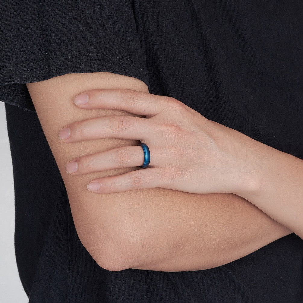 Pure Titanium Matte Black Men's Ring – Matte Blue Titanium