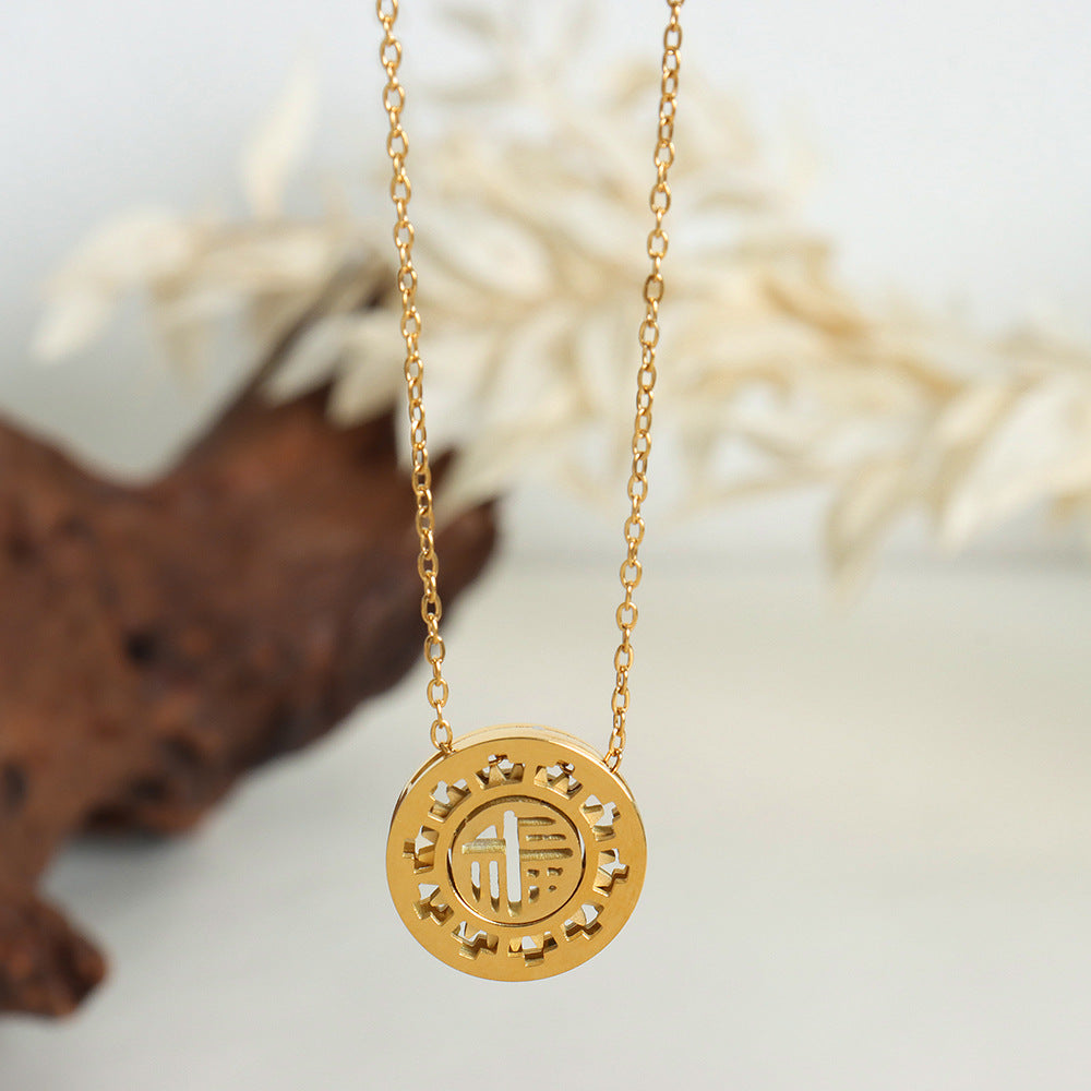 Gorgeous Blessing Pendant Necklace with Titanium Steel and Gold Plating