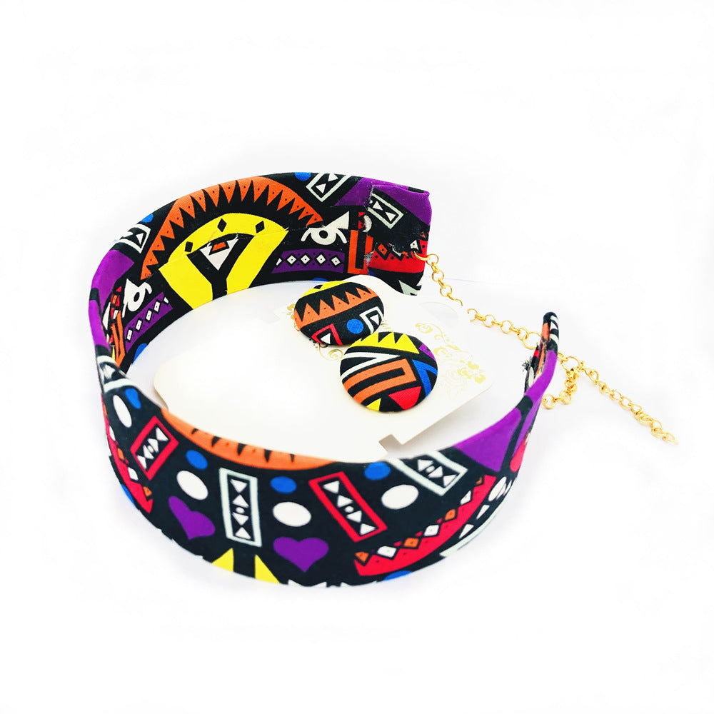 Exaggerated Women's Necklace with African-inspired Ankara Cloth Choker