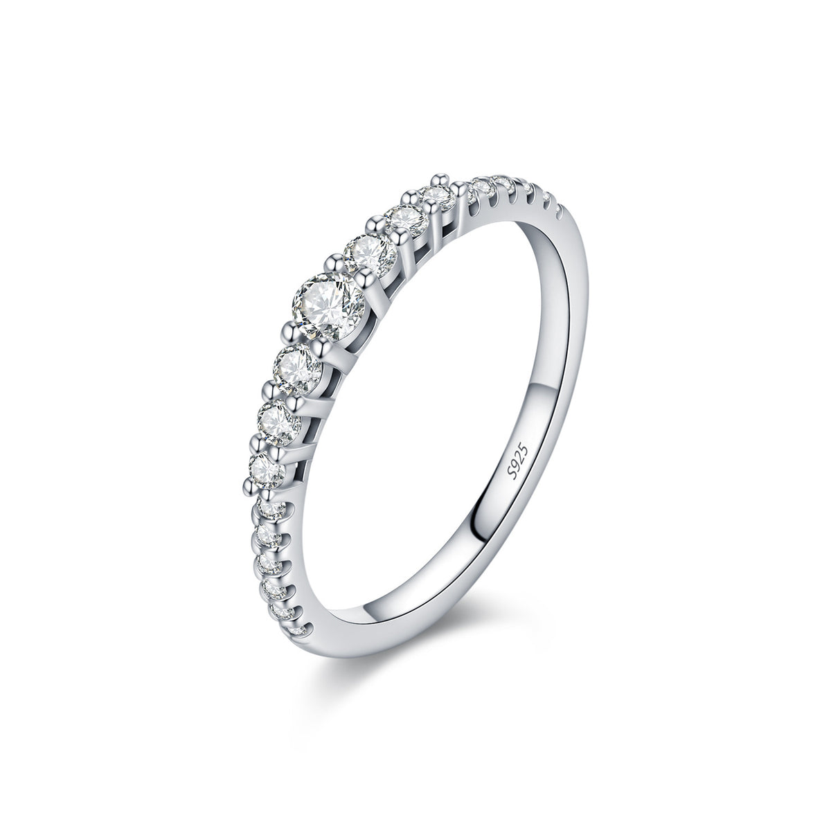 S925 Sterling Silver Single-Row Moissanite Band
