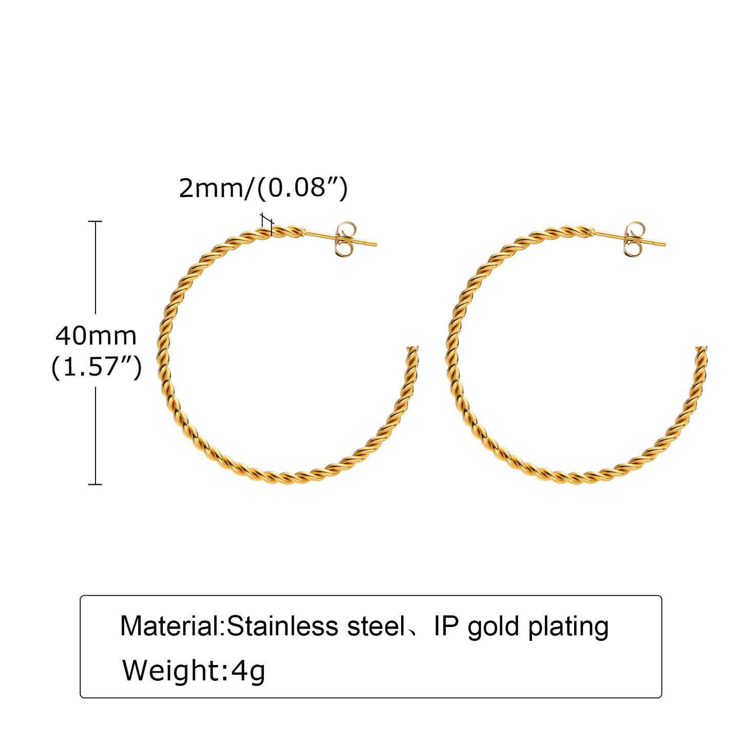 European And American Fashion Stainless Steel C-Shaped Gold Earrings
