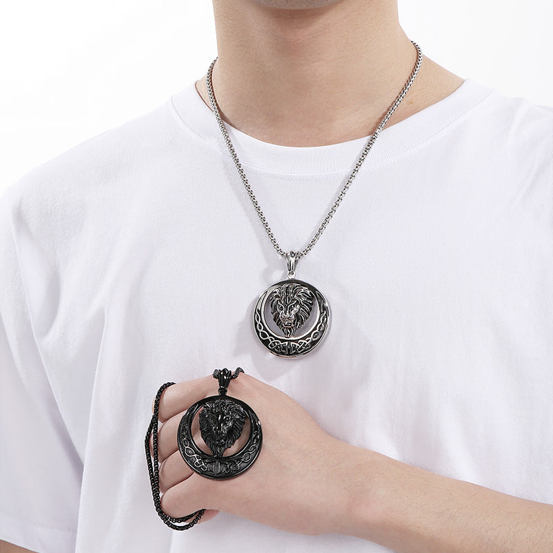 Lion Head Pendant Men Zircon Titanium Steel Planderful