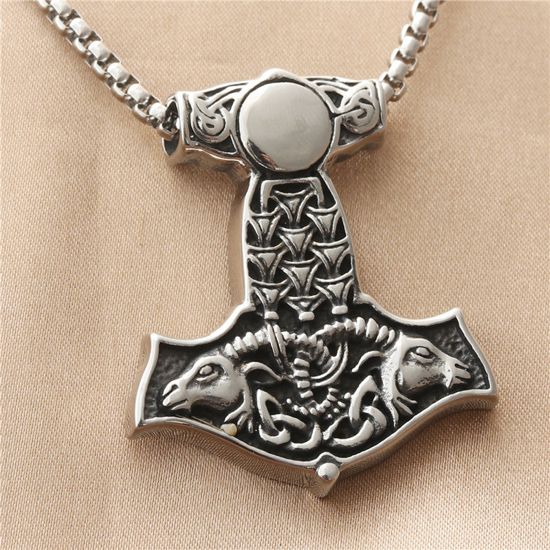 Titanium Steel Viking Raytheon Hammer Pendant Necklace - Retro Punk Style for Men