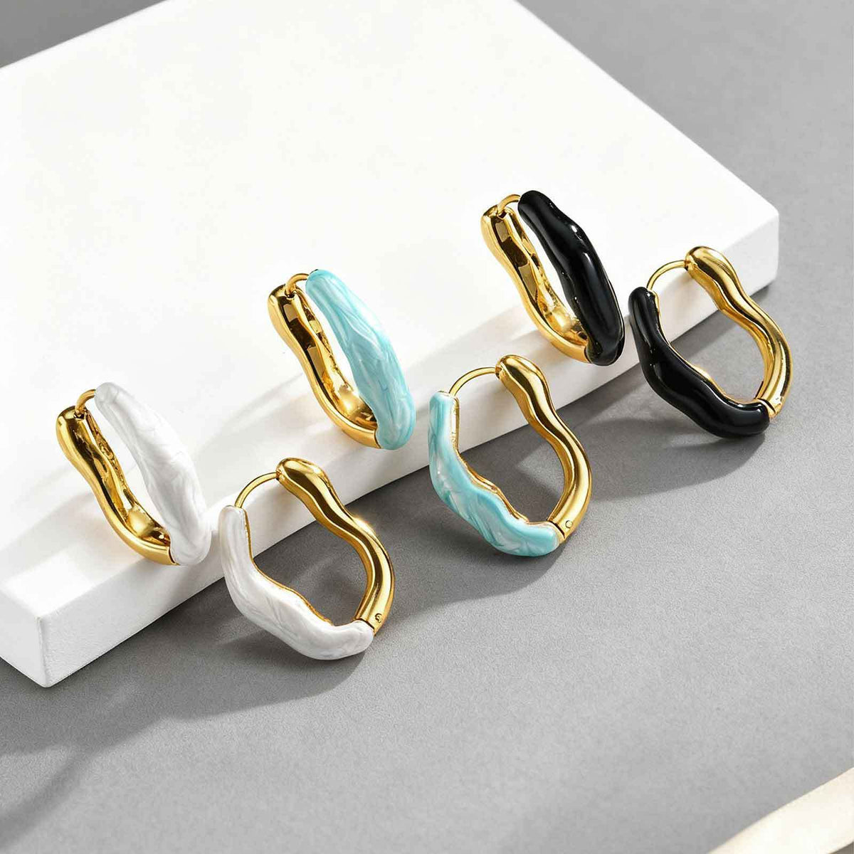 Sculptural Enamel Hoop Earrings — 3 Styles